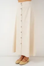 Jupe longue boutonnée en lin pour femme 8046 - Crème