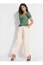 Kadın Zümrüt Yeşil Kare Yaka Örme Bluz HZL22W-BD104091