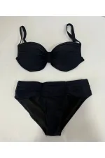 Kadın Siyah Taş İşlemeli Astarlı Büyük Beden Bikini Takımı HZL25S-LC01