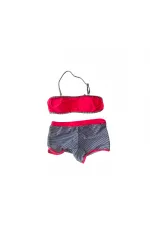 Girl Neon Pink Black Striped Shorts 4-12 Years Strapless Bikini Set HZL24S-LC9034