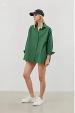 Kadın Zümrüt Yeşili Oversize Uzun Basic Gömlek HZL22W-BD139001