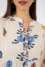 Kadın Desenli Uzun Tesettür Elbise 2585 - Lacivert 8