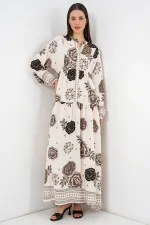 Robe longue hijab à motifs pour femme 2585 - Beige clair