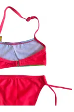 Kız Çocuk Neon Pembe Desenli  2-8 Yaş Straplez Bikini Takım HZL24S-LC3652