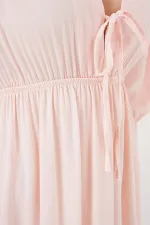 Robe 2570 pour femme, col en V et taille froncée - Rose poudré