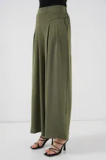 Kadın Geniş Paça Pileli Pantolon 6718 - Haki