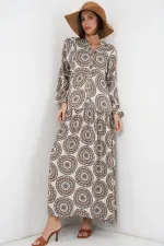 Robe longue hijab à motifs pour femme 2585 - Beige clair