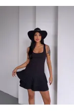 Kadın Siyah Pileli Şortlu Mini Elbise HZL25S-FRY122991
