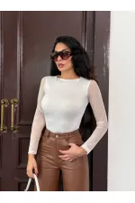 Kadın Beyaz Uzun Tül Kol Sandy Bluz HZL25W-FRY122521