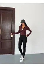 Women's Brown Diving Fabric Zippered Finger-Tight Sweatshirt HZL25W-FRY123441