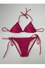 Kadın Koyu Pembe Boyundan İp Bağlamalı Üçgen Bikini Takımı HZL25S-LC5005