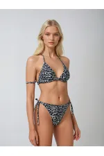 Kadın Leopar Siyah Boyundan İp Bağlamalı Üçgen Bikini Takımı HZL25S-LC5005