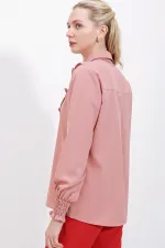 Chemise à manches longues à volants 20223 - Rose poudré