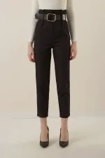 Women's High Waist Belted Fabric Trousers HZL22W-BD164641