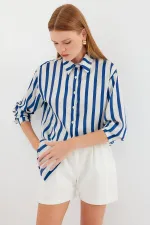 Chemise en satin légèrement drapée 3964 - Bleu marine foncé