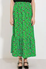 Jupe longue tricotée à motif floral vert pour femme 1886