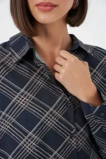 Women's Oversize Patterned Shirt 20372 - Navy Blue