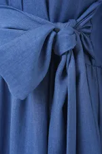 Robe en lin à nouer sur le devant pour femme 2574 - Indigo