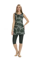 Maillot de bain semi-couvrant sans manches à motif feuilles kaki pour femme HZL25S-AR152/505