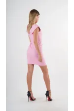 Kadın Pembe V Yaka Yırtmaç Detaylı Kolsuz Elbise HZL24S-YY272