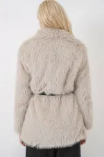 5186 Kruvaze Peluş Kürk Kaban - Krem
