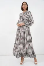 Robe longue hijab à motifs pour femme 2585 - Gris clair