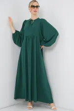 Women's Balloon Sleeve Long Hijab Dress 2464 - Emerald Green