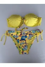 Kadın Sarı Taş İşlemeli Astarlı Bikini Takım HZL25S-LC208