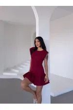 Kadın Bordo Vatkalı İthal Dooble Kumaş Kolsuz Mini Elbise HZL25S-FRY12274