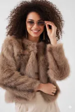 Manteau en fourrure pelucheuse doublé biscuit pour femme HZL25W-BD152251