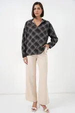 Women's Oversize Patterned Shirt 20372 - Black