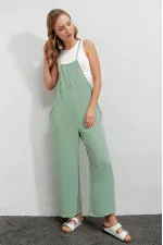 Women's Light Green Adjustable Strap Pocketed Wide Leg Overalls HZL22S-BD170191