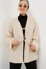 Keten Tesettür Kimono 5968 - Krem