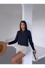 Kadın Lacivert Hakim Yaka Müslin Gömlek Bluz HZL25S-DSB1515