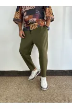 Pantalon de survêtement vert kaki pour homme, coupe droite, avec poches et lien à la taille, HZL24S-MXC8948-194