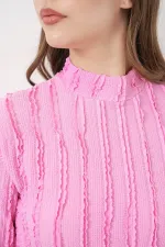 Kadın Dokulu Esnek Örme Bluz 975 - Pembe