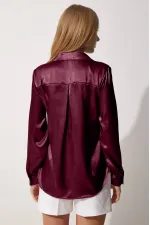 Kadın Mürdüm Hafif Dökümlü Saten Yüzeyli Gömlek Hzl22w-bd139641