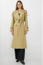 Kadın Yağ Yeşili  Kruvaze Yaka Astarlı Kemerli Mevsimlik Trençkot HZL25W-BD159411