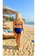 Kadın Lacivert Pembe Paisley Desenli  Astarlı Büyük Beden Bikini Takımı HZL26S-LC3341