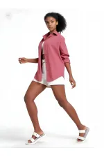 Kadın Koyu Gül Kurusu Oversize Uzun Basic Gömlek HZL22W-BD139001