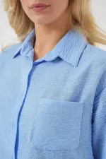 Kadın Kısa Kol Crop Gömlek 20341 - Mavi