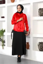 Chemise hijab rouge satinée pour femme HZL25W-BD139641