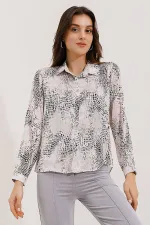 3964 Lightly Draped Satin Shirt - Light Grey