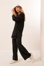 Hazelin Women's Black Oversize Top-Bottom Two-Piece Knitted Set HZL23W-BD158581