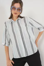 Women's Striped Short-Sleeve Shirt 20345 - Light Blue