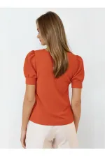 Kadın Oranj Kare Yaka Örme Bluz Hzl22w-bd104091