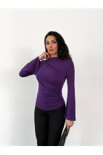 Kadın Mor Drape Detaylı İspanyol Kol Sany Bluz HZL25W-FRY123431