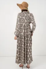 Robe longue hijab à motifs pour femme 2585 - Beige clair