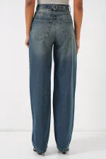 6689 Kadın Yüksek Bel Baggy Kot Pantolon - İndigo