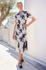 2213 Short-Sleeve Viscose Dress - Ecru